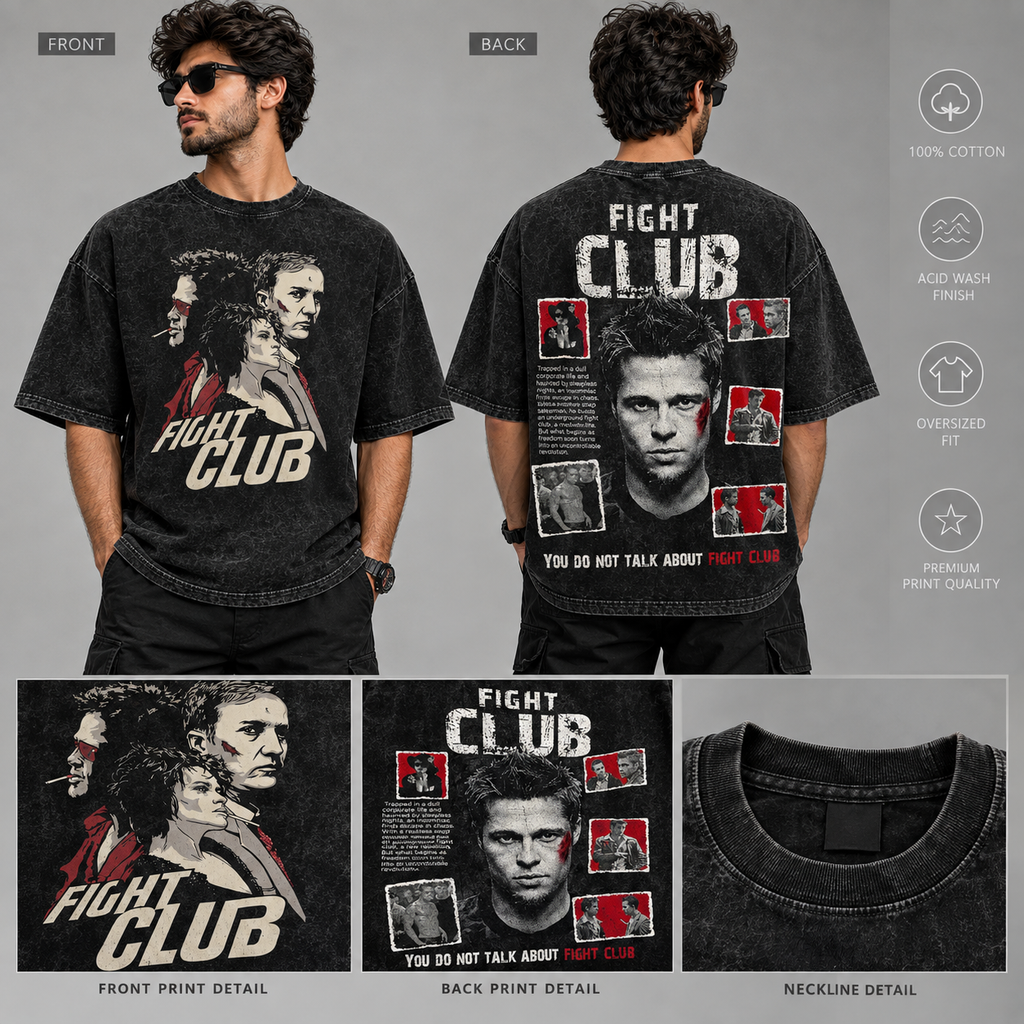 Fight Club Tshirt Acid Wash Black