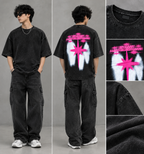 Acid Wash Black Tshirt With Pink Print back