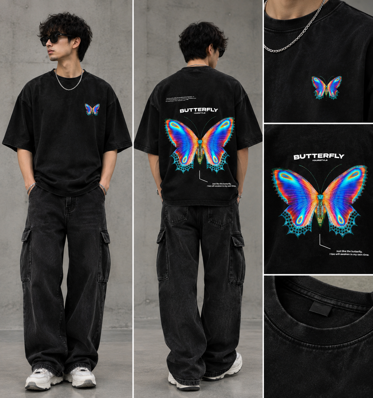 Butterfly Print Tshirt Drop shoulder
