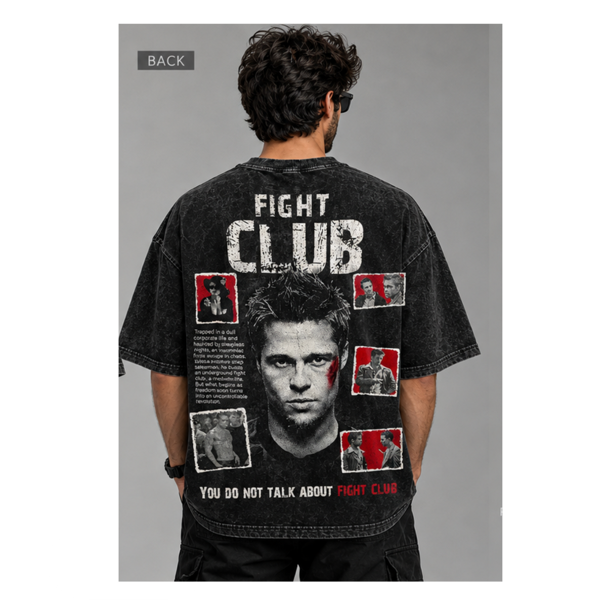 Fight Club Tshirt Acid Wash Black