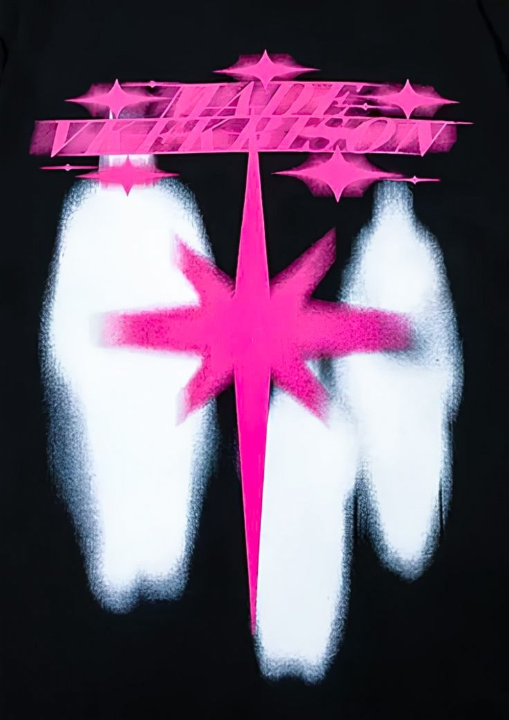 Acid Wash Black Tshirt With Pink Print back