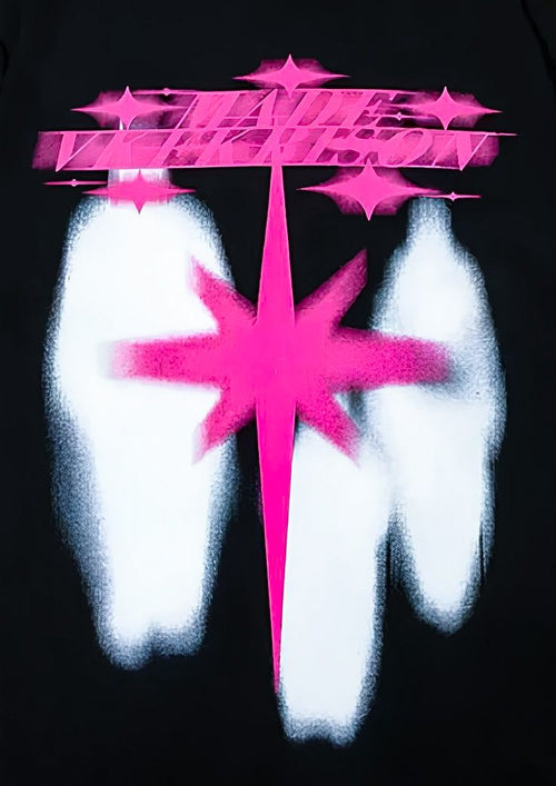 Acid Wash Black Tshirt With Pink Print back