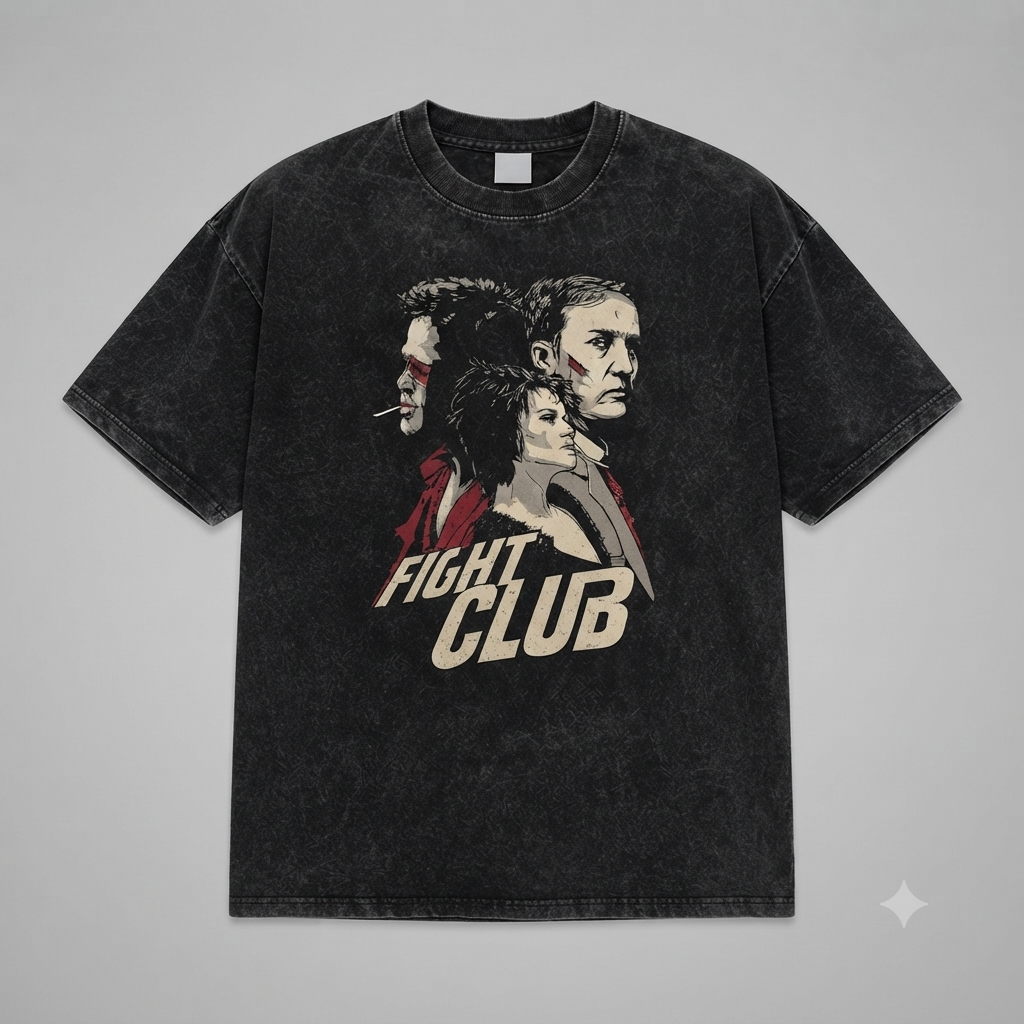 Fight Club Tshirt Acid Wash Black